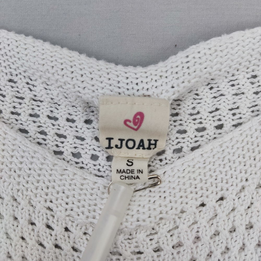 IJOAH Tank Top Womens Small White Crochet Knit Tie Shoulder Boho Scalloped Hem - Picture 3 of 6